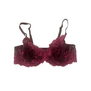 Wacoal Bra 36C Sheer Lace Underwire Burgundy Sexy Lingerie Romantic Intimates